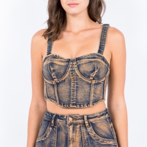 American Bazi Tops - American Bazi Women's Copper Acid Wash Crop Top Denim Top Size 3X, New with Tags